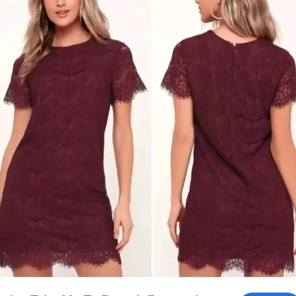 NWT Lulus Take Me To Brunch Elegant Lace Dress in Burgundy Size Medium - Picture 2 of 7